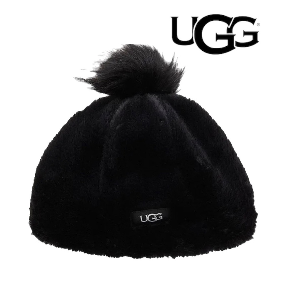 UGG ​Kid’s Faux Fur Pom Pom Beanie. NWT. Color is Black